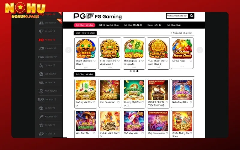 Giao diện kho game Nohu90 hiển thị tỷ lệ RTP minh bạch cho từng slot game